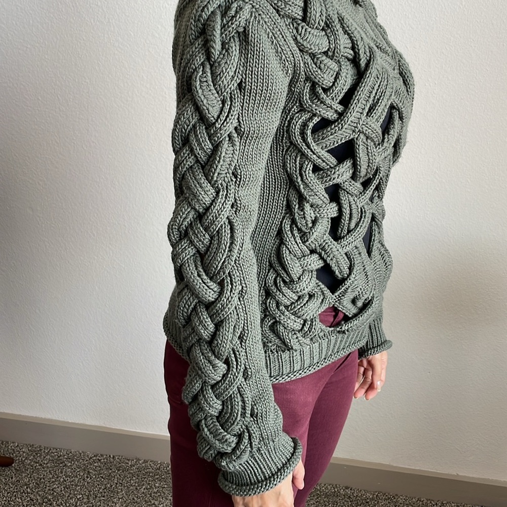 NICOLE MILLER GREEN ATELIER CUT WOOL SWEATER - Picture 2 of 14